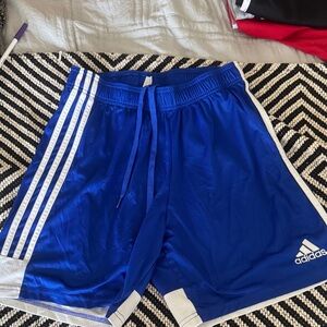 adidas Men’s Royal Blue Athletic Shorts with White Stripes